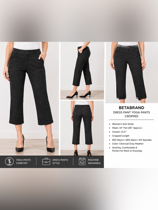 Betabrand Pants - Betabrand Cropped Dress Yoga Pants Women's Small Charcoal Gray Stretch Career
